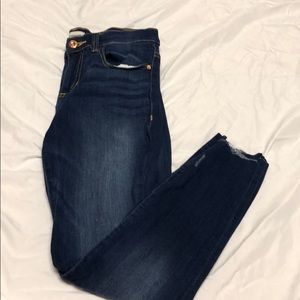 Sneak peek dark blue distressed skinny jeans